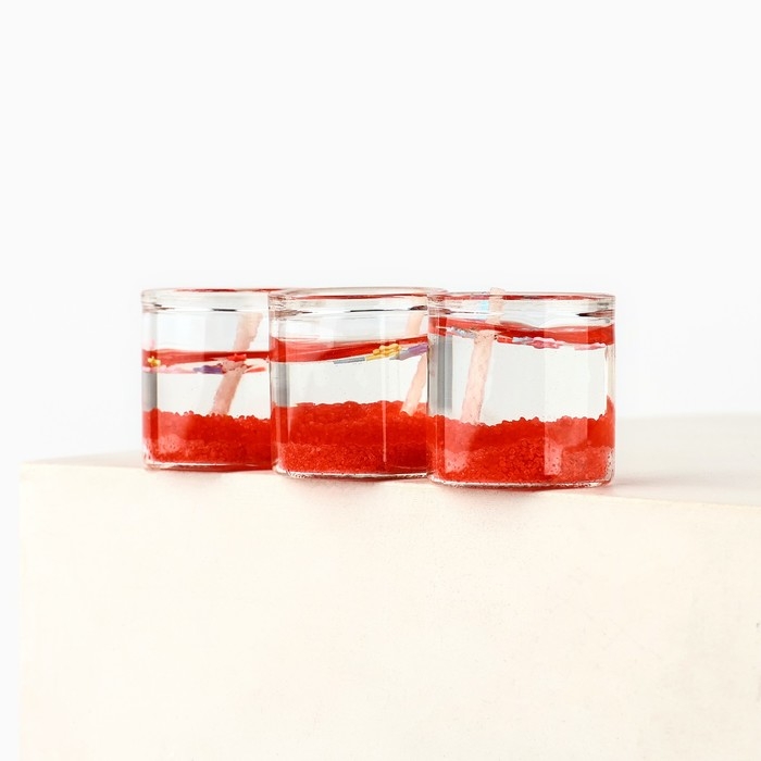 Свечи гелевые новогодние &laquo;С Новым годом!&raquo; на Новый год на Новый год, 3 шт, красные, 2,5 х2,5 х 2,5 см