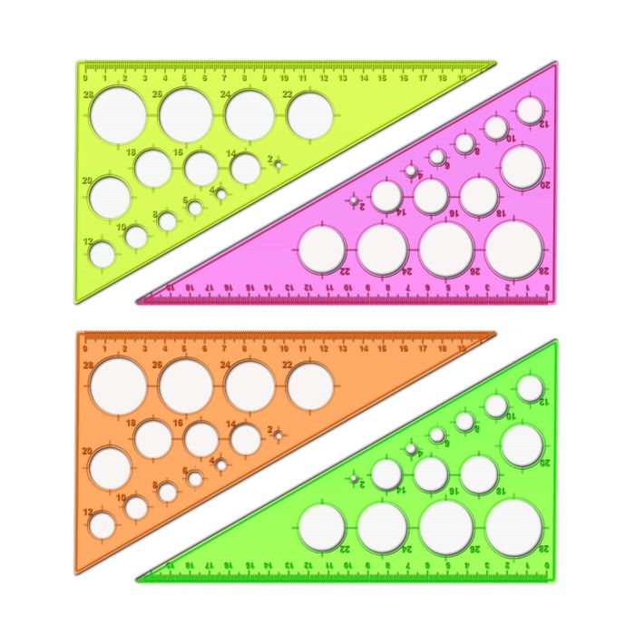 Треугольник 19 см Стамм Neon Cristal, 30&deg;, пластик, с окружностями, отливная шкала, европодвес, микс