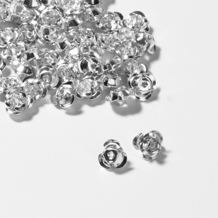 Бусина &laquo;Розочка&raquo;, 6 мм, (набор 50 шт.),цвет серебро