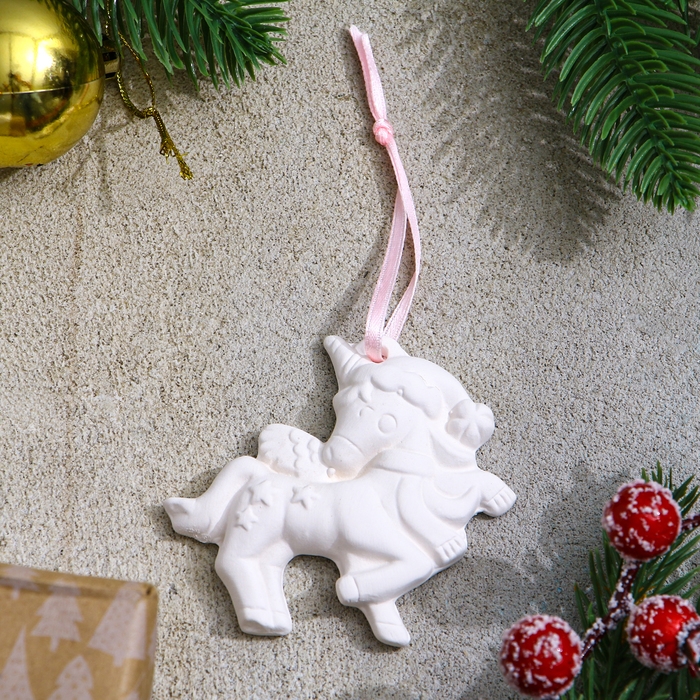 Новый год! Набор ёлочных украшений под раскраску 4 шт. «Единороги» с подвесом, кисть Новый год! Набор ёлочных украшений под раскраску 4 шт. «Единороги» с подвесом, кисть