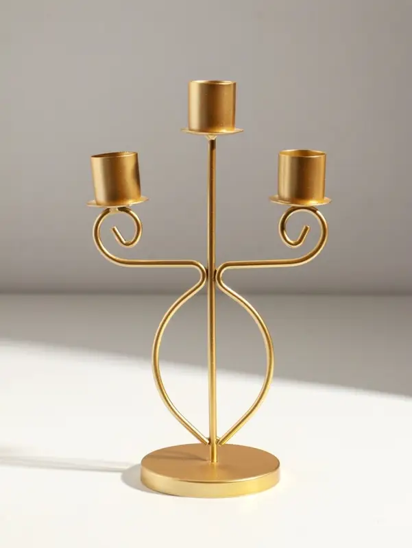 Подсвечник металл на 3 свечи "Канделябр" d=2,5 см золото 14,5х8х24 см