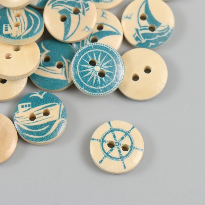 Пуговицы дерево для творчества 2 прокола "Морской прибой" набор 40 шт 1,5х1,5х0,4 см