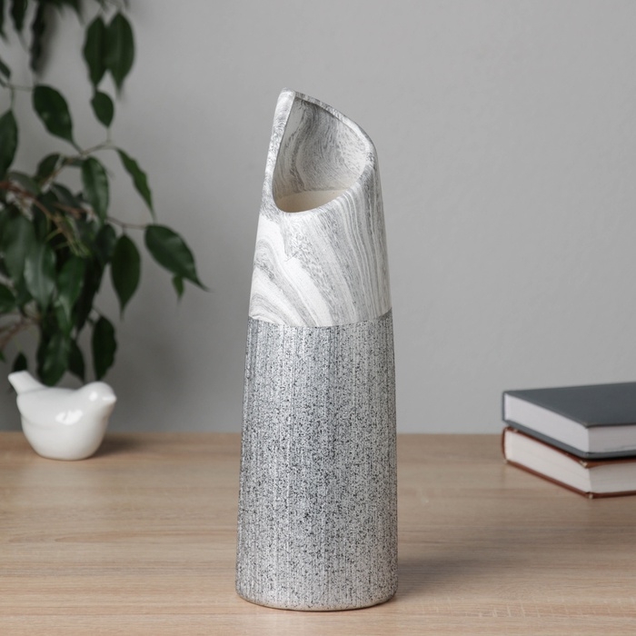 Ваза керамика настольная "Бригэм" классик галант, d-6см, h-29,5х9 см, бело-серый