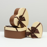 Набор коробок 3в1 Сердца, коричневый, 21 х 19 х 9 - 15.5 х 14 х 6 см