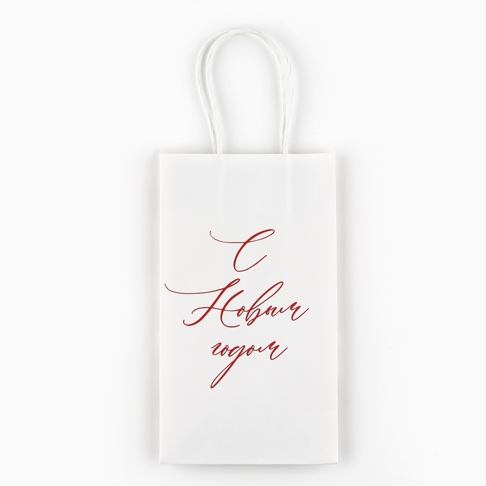 Пакет подарочный новогодний &laquo;С Новым годом&raquo;, снежинки, белый крафт, 12 х 21 х 9 см , Новый год