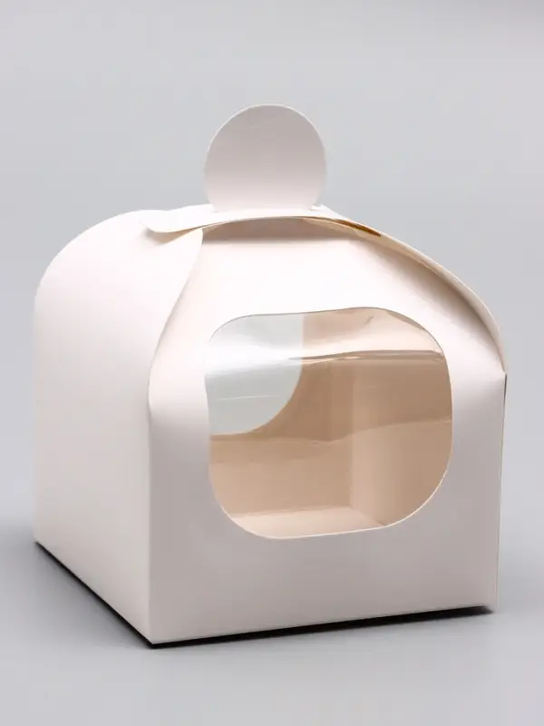 Коробка под бенто - торт с окном, белая, 14&times;14&times;12 см