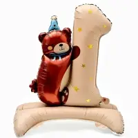 Воздушный шар фольгированный 32" "Цифра 1 с мишкой"  цвет бежевый, под воздух