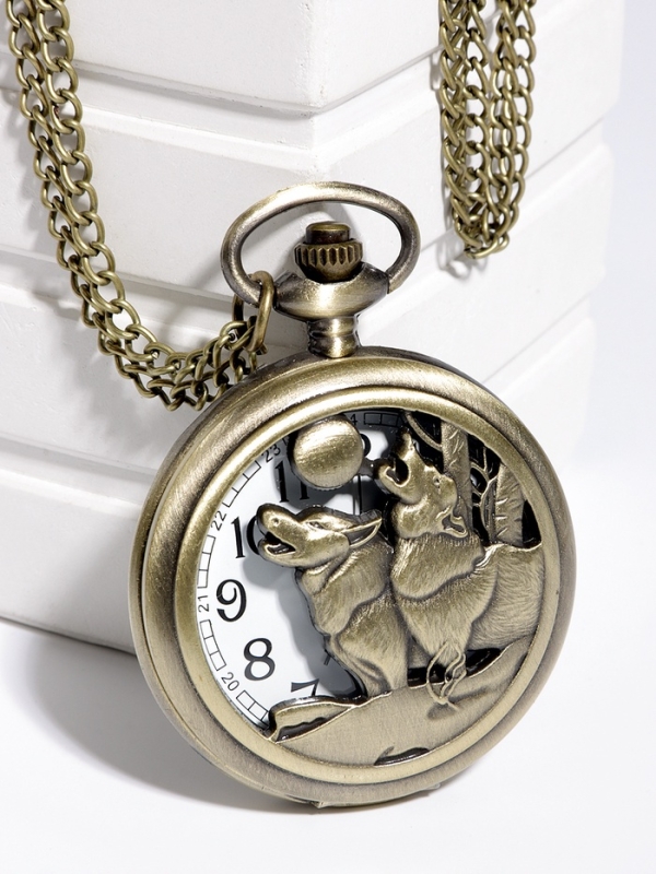 Часы карманные "Волки", кварцевые, цепочка l-40 см, d-4.5 см