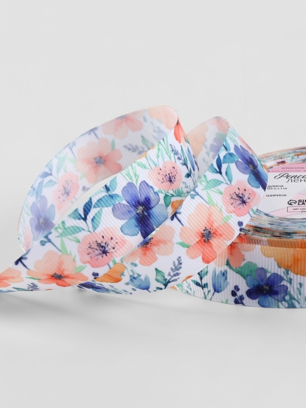 Лента репсовая 25мм*25&plusmn;1ярд(23м&plusmn;1м) цветущее поле АУ