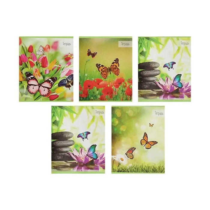 Тетрадь 36 листов в клетку Calligrata &laquo;Бабочки&raquo;, обложка мелованная бумага, блок №2 белизна 75% (серые листы), МИКС