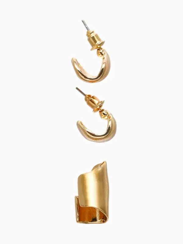 Набор серьги и каффа 3 шт. "Минимализм" тренд, цвет золото