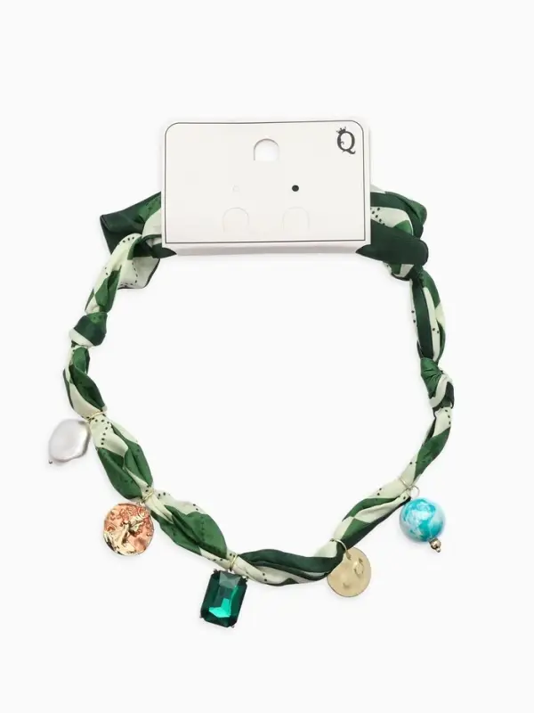 Колье-чокер на платке "Стиль". цвет изумрудный с золотом