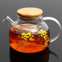 Чайник стеклянный заварочный с бамбуковой крышкой &laquo;Нежная мимоза&raquo;, 600 мл