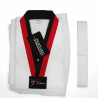 Добок (кимоно) для Тхэквондо, белый, черно-красный ворот, детский, размер 140