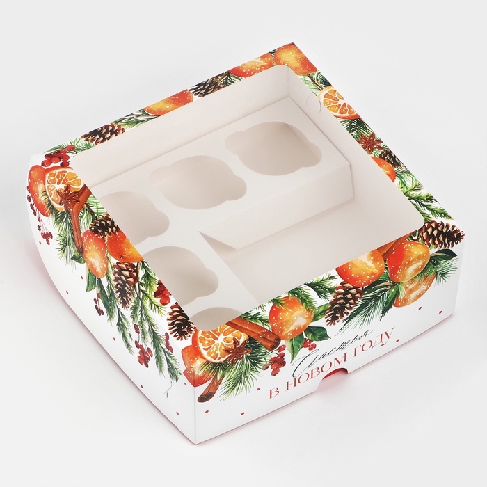 Коробка для капкейков и бенто-торта &laquo;Счастья в Новом году&raquo;, венок 25 х 25 х 10 см