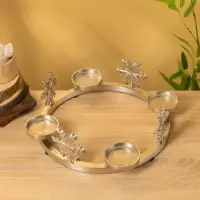 Подсвечник "Рождественский венок со снежинками" алюминий 32,5х32,5х11 см