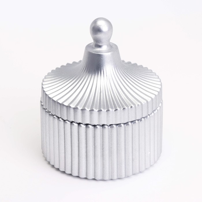 Свеча "Купол" в подсвечнике с узкими гранями из гипса с крышкой,7,5х9 см,серебро