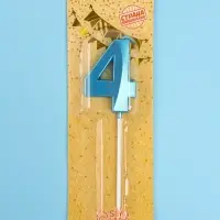 Свеча в торт на шпажке &laquo;Грань&raquo;, цифра 4, голубая, 5 см
