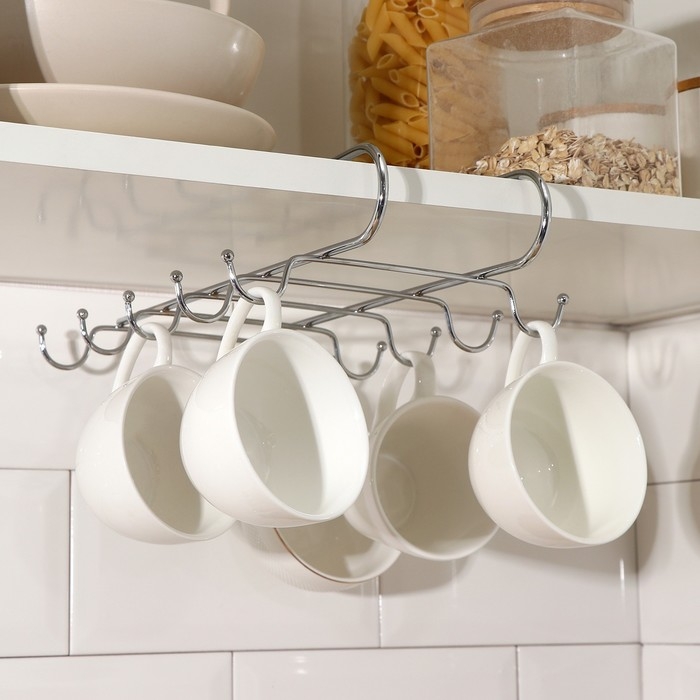 Держатель для кружек Доляна, на 10 предметов, подвесной, 27,5&times;18&times;6,5 см, цвет хром