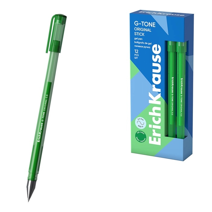 Ручка гелевая ErichKrause. G-Tone, зелёный стержень, узел 0.5 мм