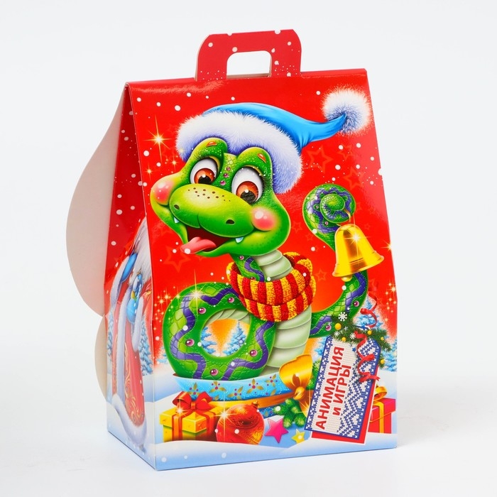 Новый год. Подарочная коробка Новогодняя Домик "Сладкая парочка" с анимацией 12 х 8,5 х 17,5 см.