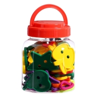 Шнуровка &laquo;Весёлые фигурки&raquo; в банке, 40 шт., МИКС, по методике Монтессори