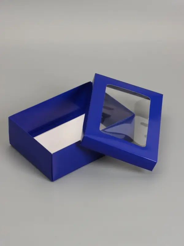 Коробка складная, крышка-дно, с окном, синяя, 24 х 17 х 8 см