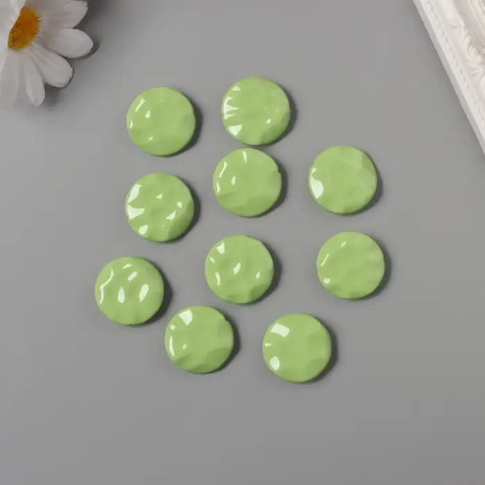 Бусины для творчества акрил "Плоский мятый круг" зелёный 2,5х2,5х0,6 см