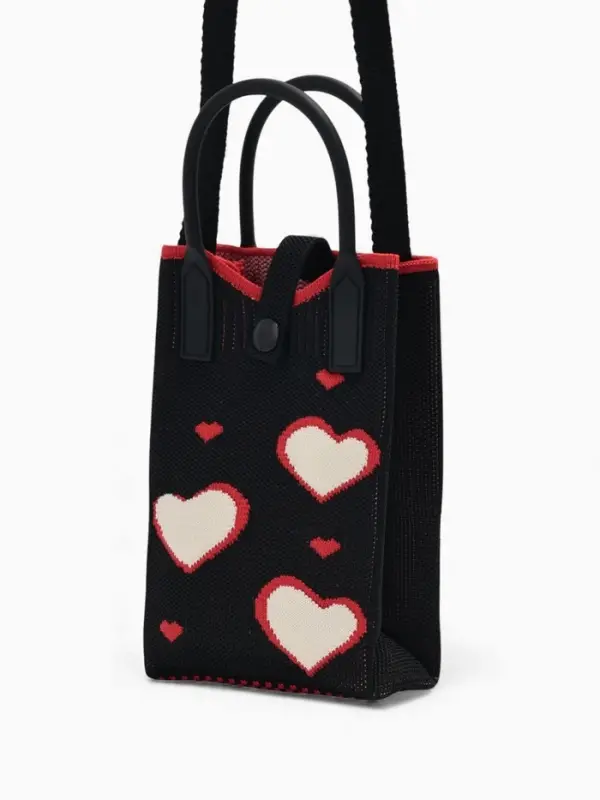 Сумка подр Сердца, 12*4*17, отд на кнопке, дл ремень, черный