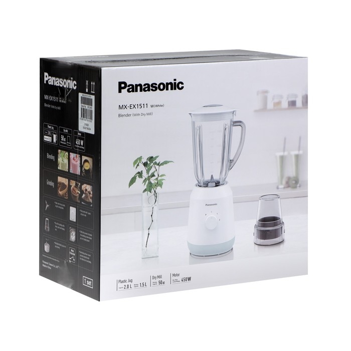 Блендер Panasonic MX-EX1511, стационарный, 450 Вт, 2 л, белый Блендер Panasonic MX-EX1511, стационарный, 450 Вт, 2 л, белый