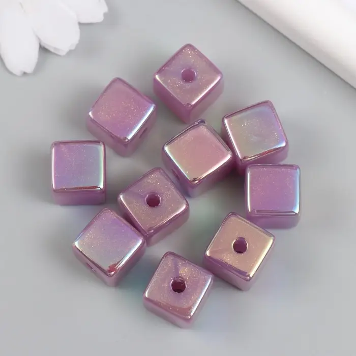 Бусина для творчества пластик "Кубик. Перламутровый блеск" фиолет 1,4х1,4х1,4 см