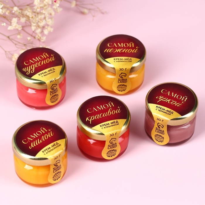 Набор &laquo;Любви и счастья&raquo;: крем-мёд 30 г. Х 5 шт., чай с лесными ягодами 50 г.