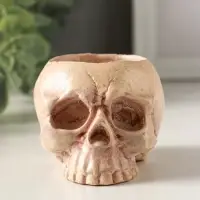 Подсвечник "Череп" эффект состаривания, слоновая кость