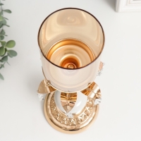 Подсвечник металл на 1 свечу "Цветок с кристаллами" золото, белый 37х11х11 см