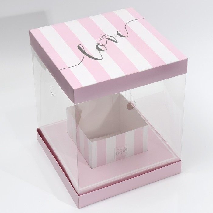 Коробка подарочная для цветов с вазой и PVC окнами складная, упаковка, With Love 23 х 30 х 23 см Коробка подарочная для цветов с вазой и PVC окнами складная, упаковка, With Love 23 х 30 х 23 см