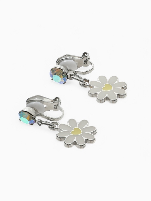 Серьги-клипсы детские "Выбражулька" ромашки с кругом кристалл, цвет жёлто-белый