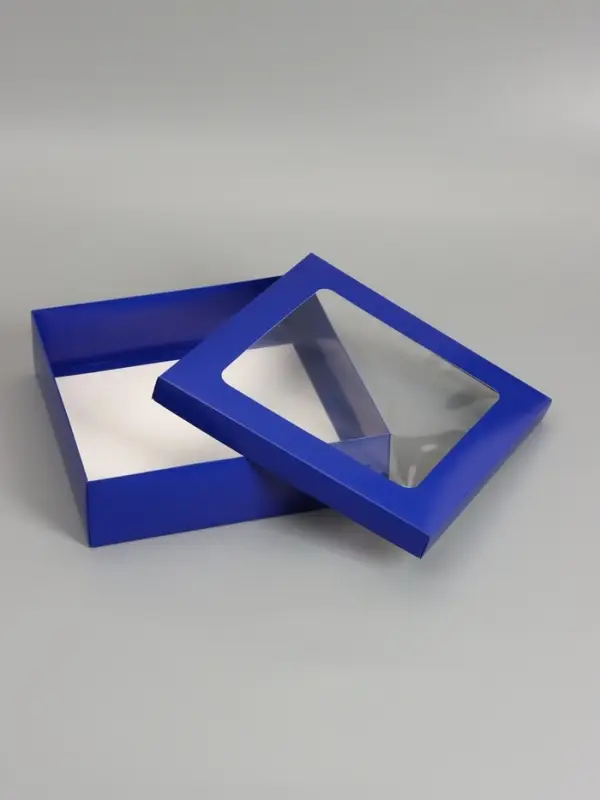 Коробка складная, крышка-дно, синяя, с окном 30 х 30 х 8 см