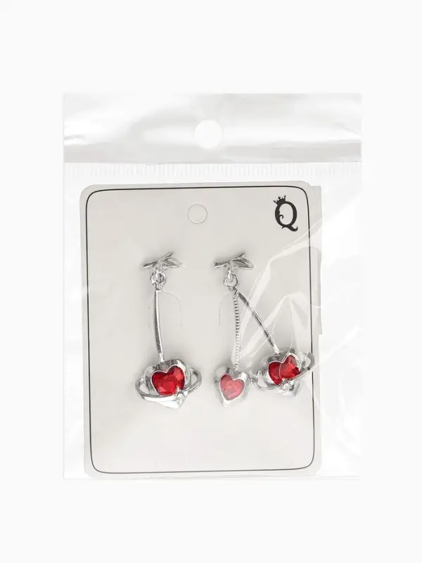 Серьги "Сердечная вишня", цвет красный в серебре