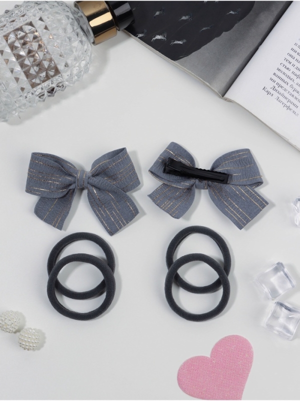 Набор для волос "Школьница галант" (4 резинки 3,5 см, 2 зажима 6,5 см) полосы, серый