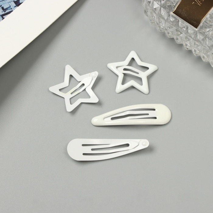 Невидимка для волос "Энико" (набор 4 шт) звезда, 5 и 3 см, белый