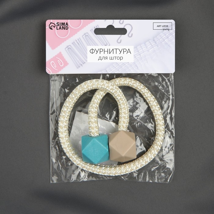 Подхват для штор &laquo;Камушки&raquo;, d = 3 &times; 46 см, цвет тёмно-бирюзовый/песочный