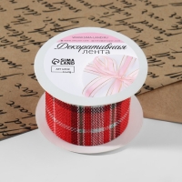 Лента из джута &laquo;Клетка&raquo;, 50 мм, 4,5 &plusmn; 0,5 м, цвет красный/белый