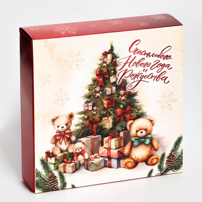 Новый год. Коробка под 9 конфет Новый год. Коробка под 9 конфет "Новогодние подарки", 13,7 х 13,7 х 3,5 см, кондитерская упаковка