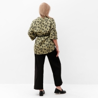 Костюм женский (туника и брюки), цвет хаки/черный, принт цветы, размер 56 Костюм женский (туника и брюки), цвет хаки/черный, принт цветы, размер 56