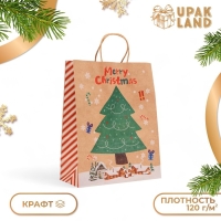 Новый год. Пакет бумажный подарочный новогодний крафт "Новогодняя ёлка", 33 &times; 26 &times; 12 см.