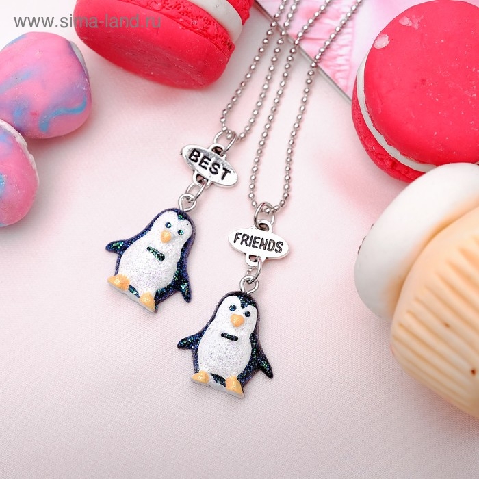 Кулоны неразлучники &laquo;Выбражулька&raquo; пингвинчики, 2 цепочки 45 см, цвет чёрно-белый