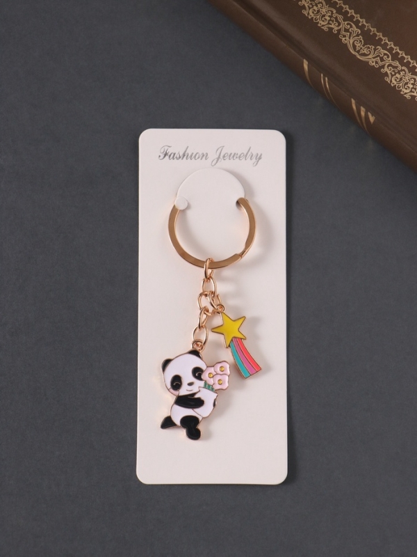 Брелок металл, эмаль "Панда c букетом" 9 см