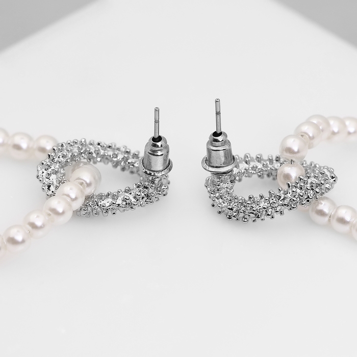 Серьги с жемчугом &laquo;Бусина&raquo; переплетение чувств, цвет серебро