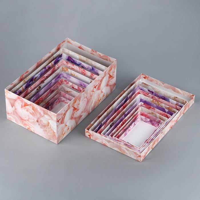 Набор коробок 10 в 1, упаковка подарочная, &laquo;Цветы&raquo;, 12 х 7 х 4 - 32.5 х 20 х 12.5 см