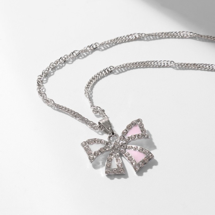 Кулон &laquo;Бант&raquo; романтика, цвет бело-розовый в серебре, 40 см
